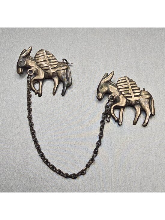 Taxco Jewelry - Vintage Taxco Sterling Silver Mule Donkey Chatelaine Brooch Mexican Pin